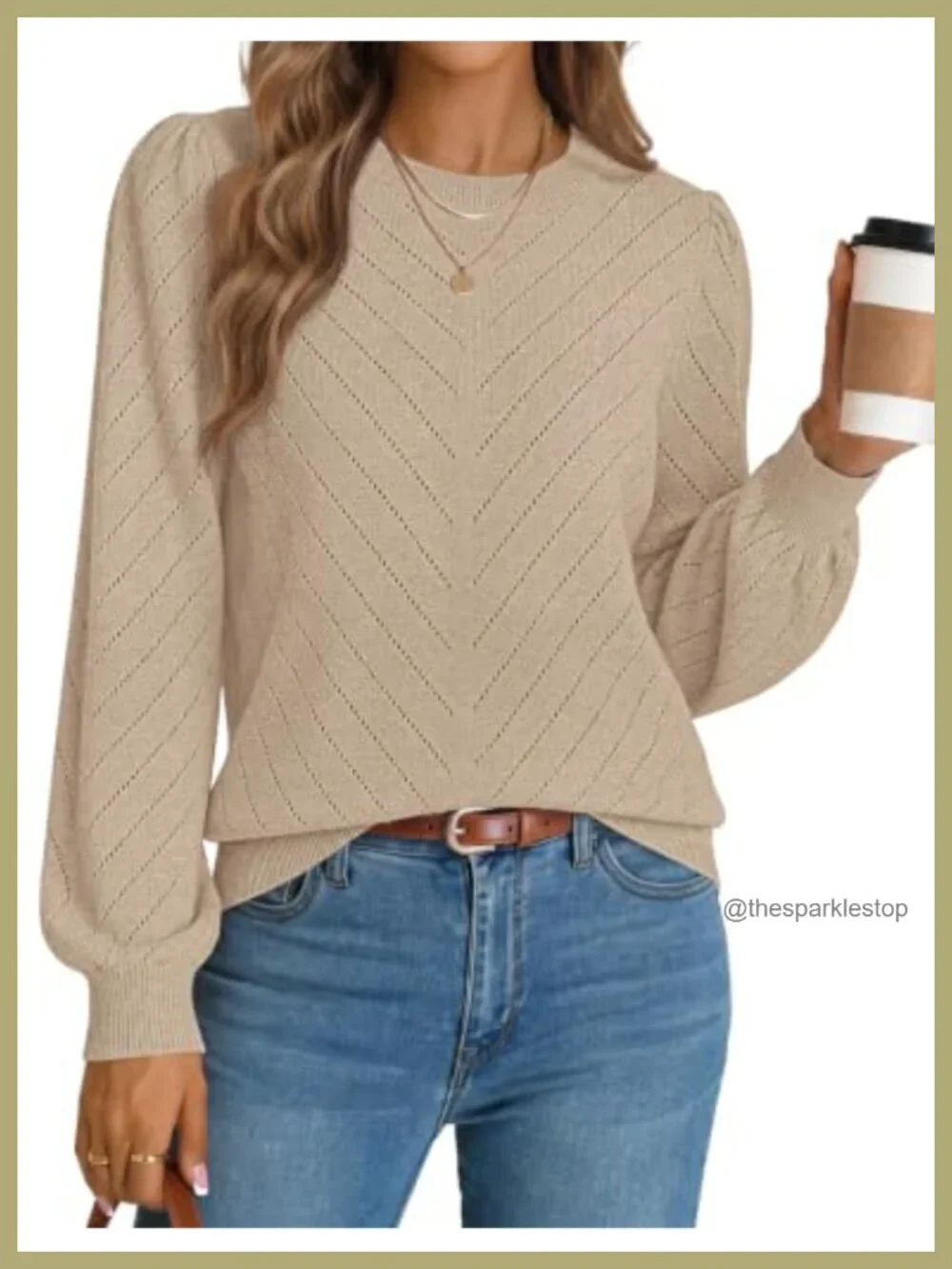 Women's Lightweight Knit Pullover Sweater Long Sleeve Balloon Sleeve Eyelet